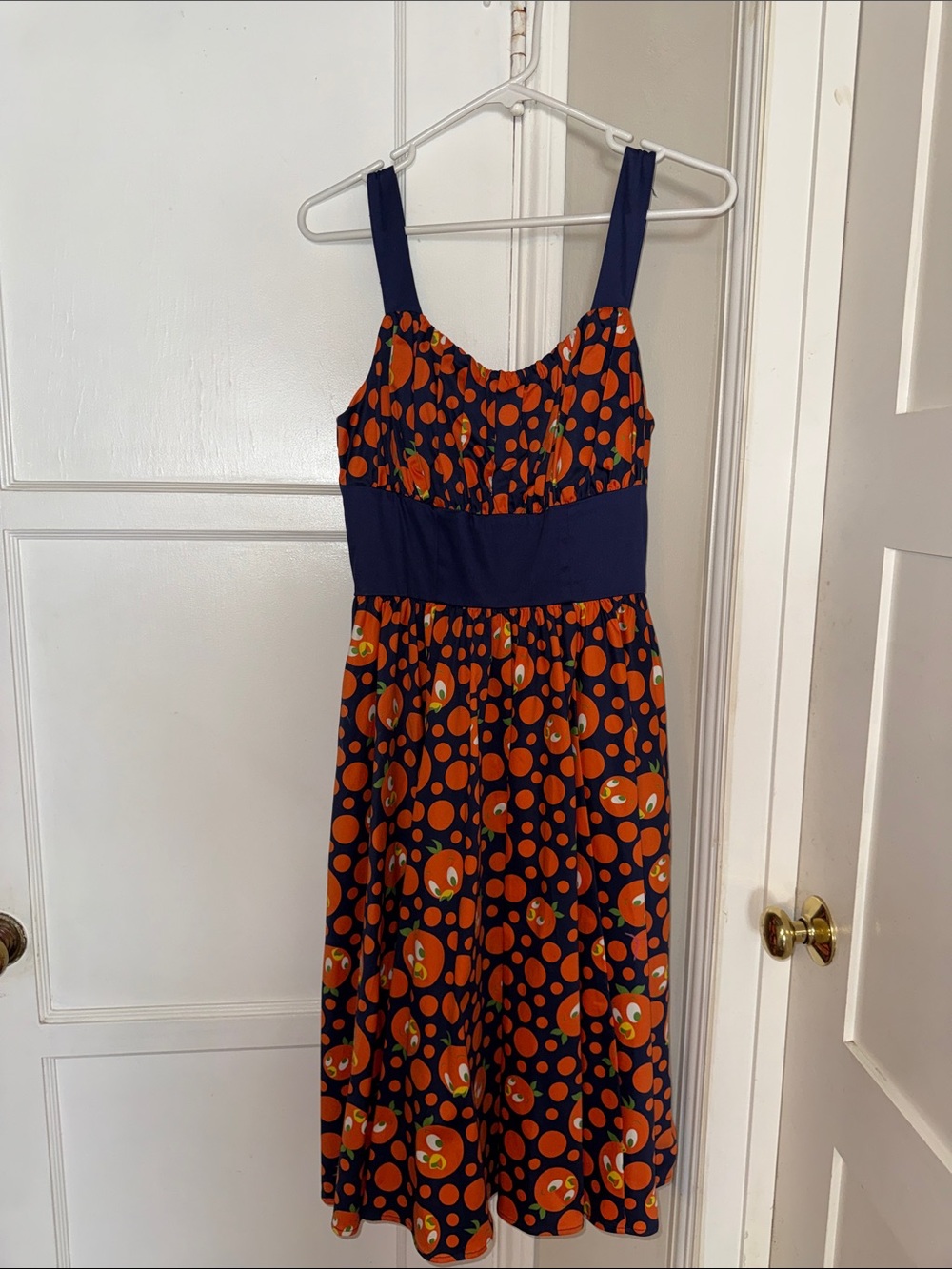 Disney Navy Dress with Orange Polka Dot and Pumpkin Motif